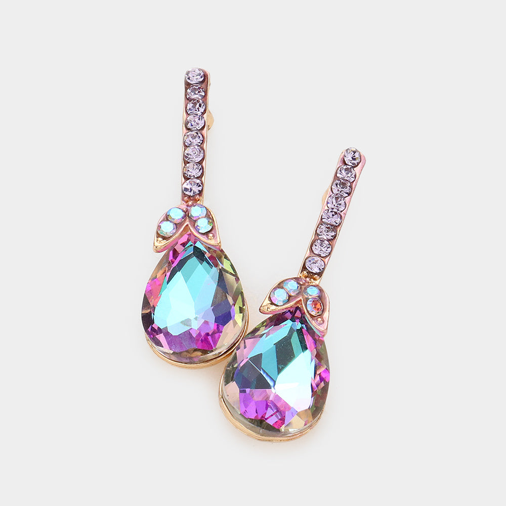 Violet Teardrop and Rhinestone Dangle Earrings  | Pageant Earrings | Interview Earrings