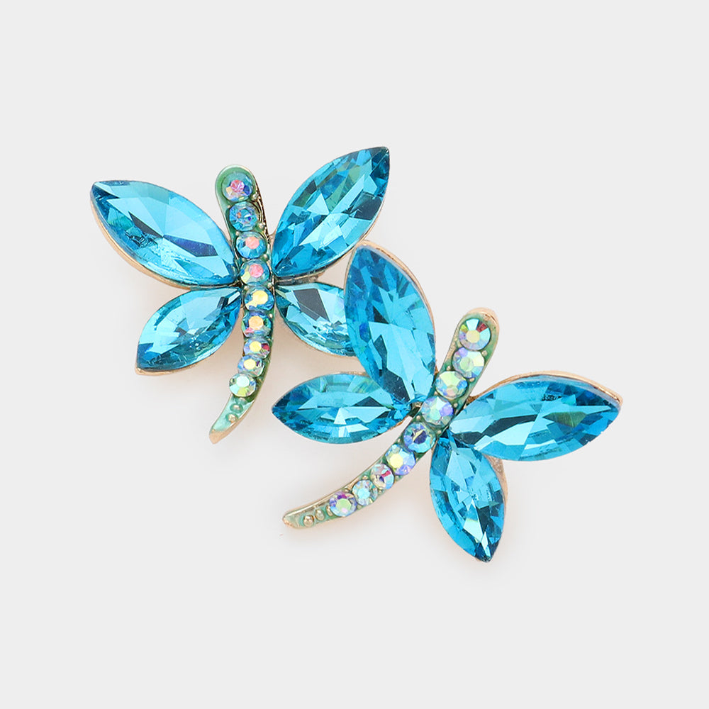 Young Girls Aqua Butterfly Crystal Earrings | Little Girls Earrings