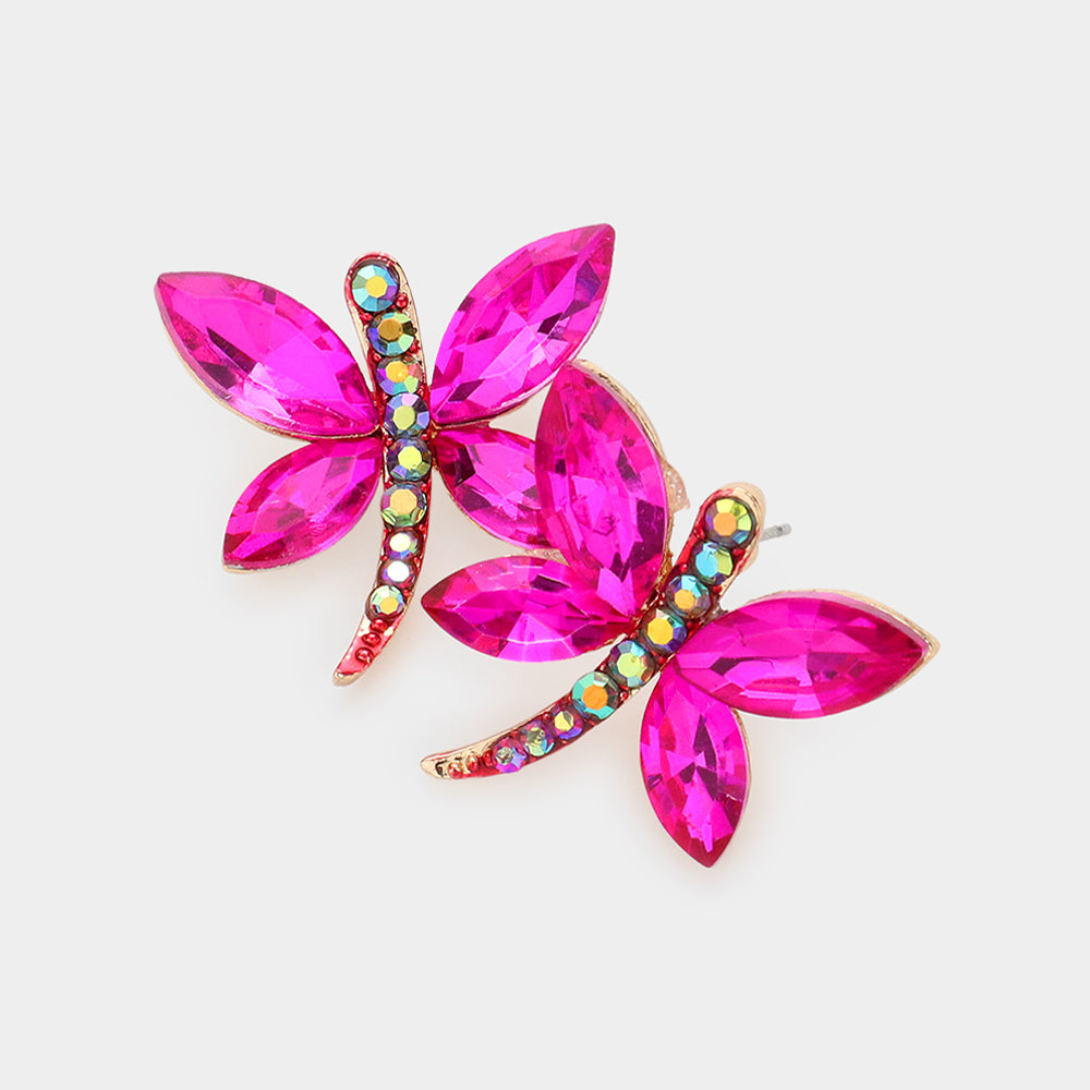 Young Girls Fuchsia Butterfly Crystal Earrings | Little Girls Earrings