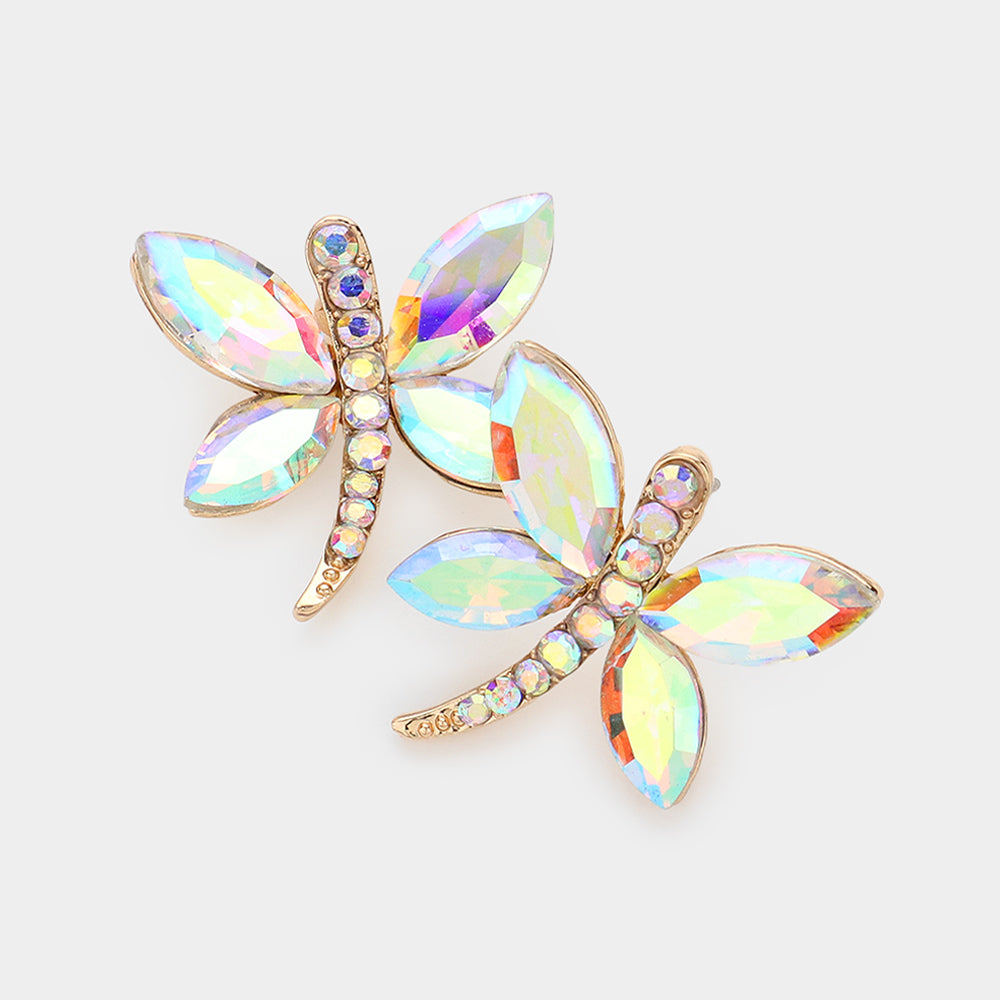 Young Girls AB Butterfly Crystal Earrings on Gold | Little Girls Earrings