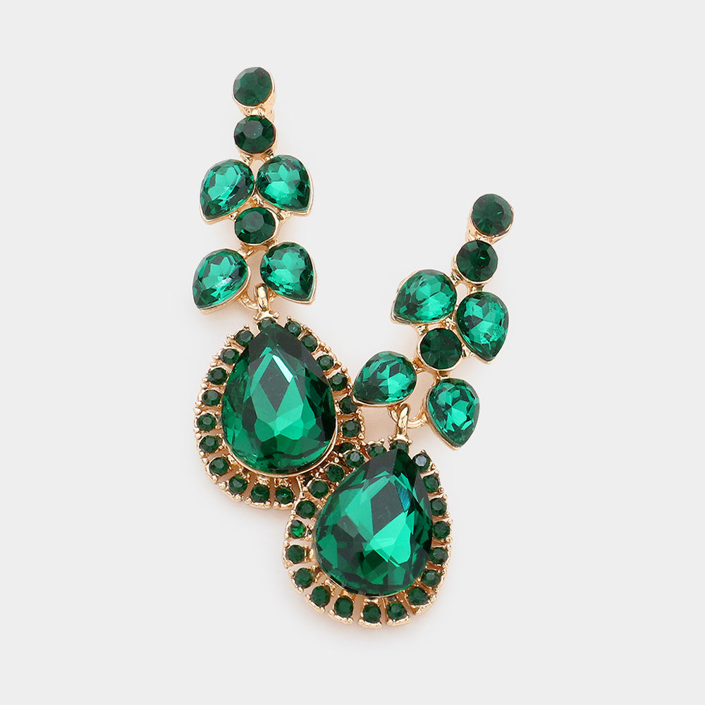 Emerald Multi Stone Shape Dangle Pageant Earrings | Emerald Prom Earrings