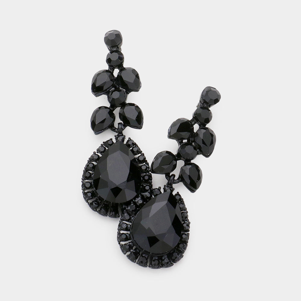 Jet Black Multi Stone Shape Dangle Pageant Earrings  | Jet Black Prom Earrings