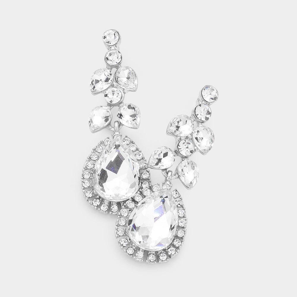 Clear Multi Stone Shape Dangle Pageant Earrings  | Clear Prom Earrings