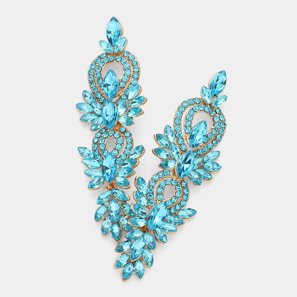 Aqua Marquise and Rhinestone Accented Pageant Chandelier Earrings | Prom Earrings 