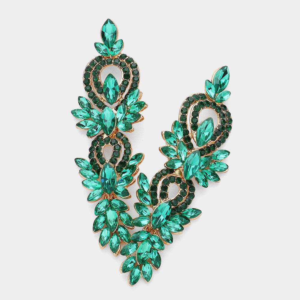 Emerald Marquise and Rhinestone Accented Pageant Chandelier Earrings | Prom Earrings