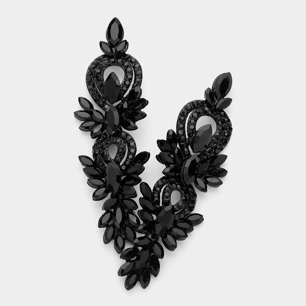 Black Marquise and Rhinestone Accented Pageant Chandelier Earrings | Prom Earrings