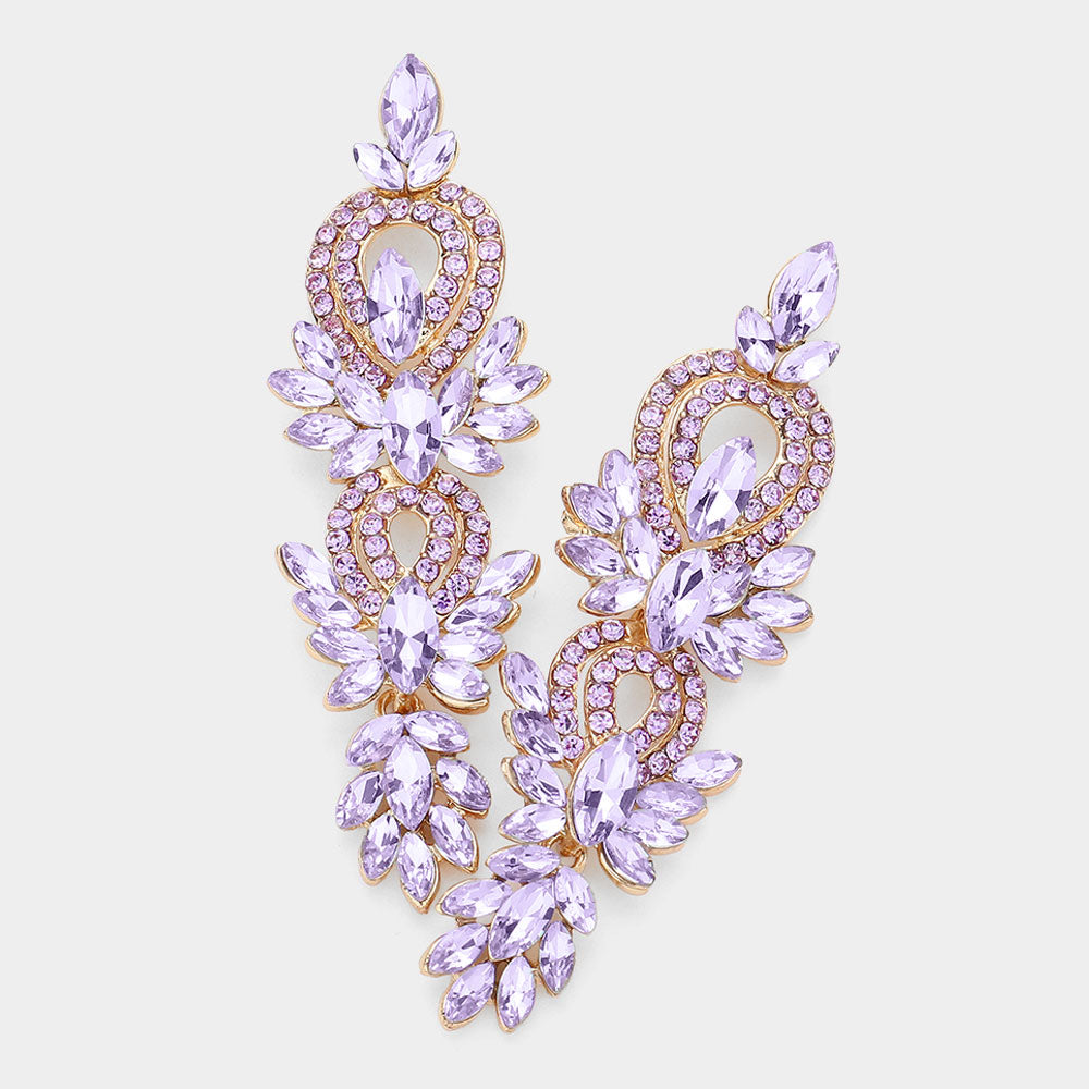 Lavender Marquise and Rhinestone Accented Pageant Chandelier Earrings | Prom Earrings