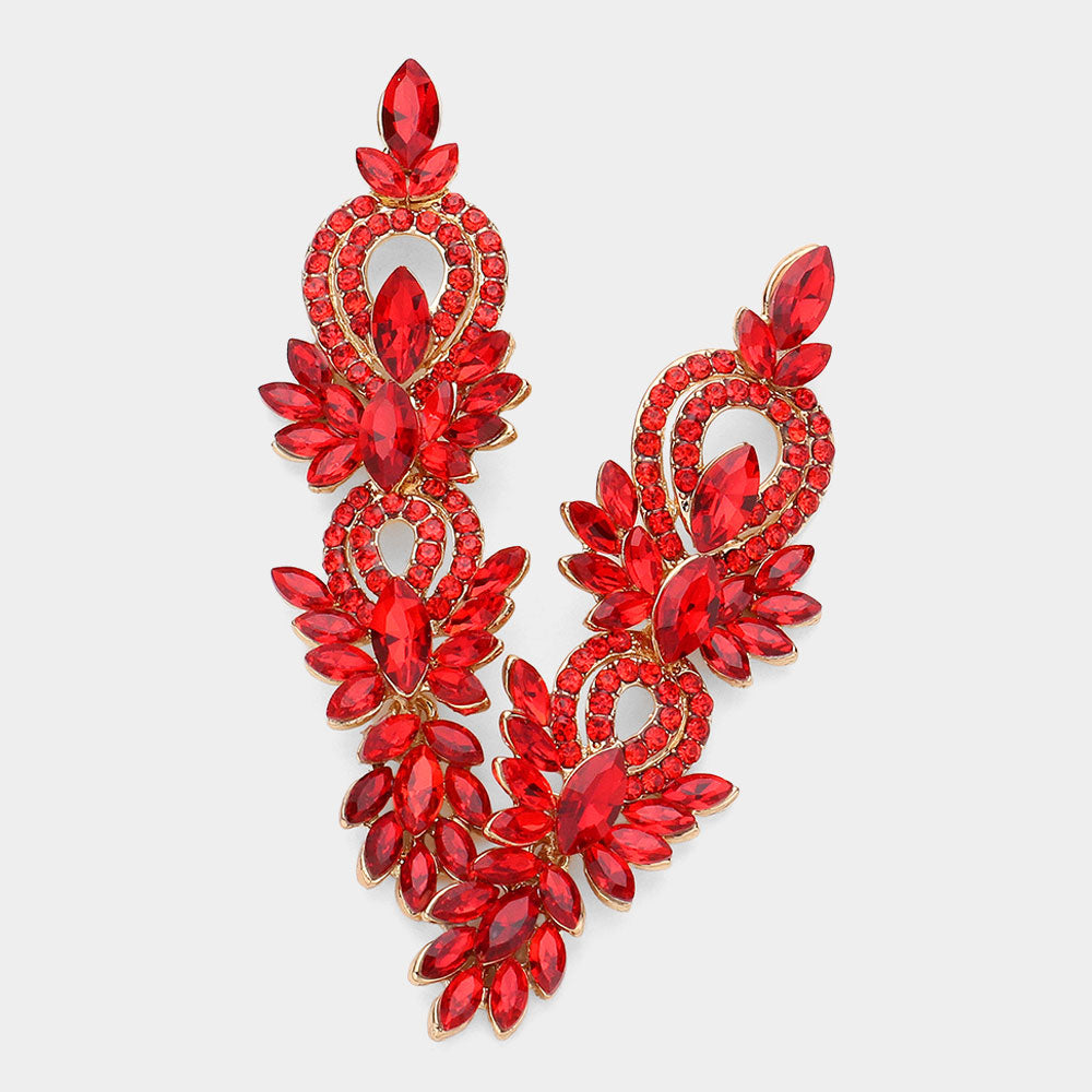 Red Marquise and Rhinestone Accented Pageant Chandelier Earrings | Prom Earrings