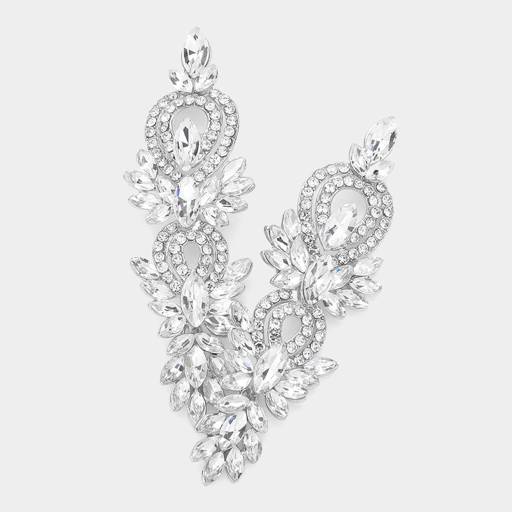 Clear Marquise and Rhinestone Accented Pageant Chandelier Earrings | Prom Earrings