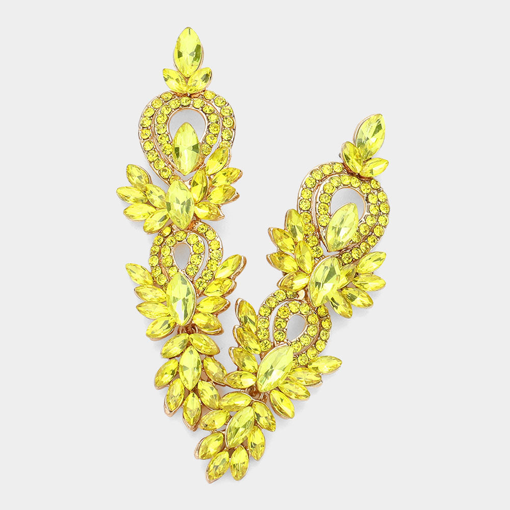 Yellow Marquise and Rhinestone Accented Pageant Chandelier Earrings | Prom Earrings