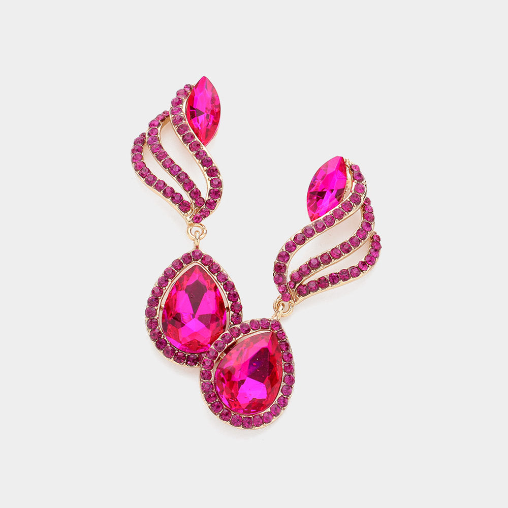 Fuchsia Multi Stone Dangle Earrings | Hot Pink Multi Stone Drop Earrings