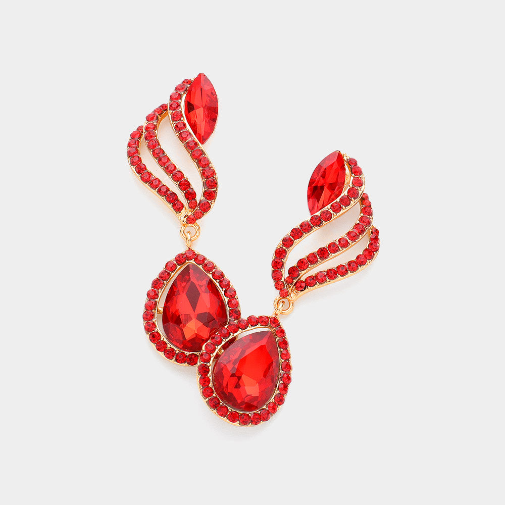 Red Multi Stone Dangle Earrings  | Red Multi Stone Drop Earrings