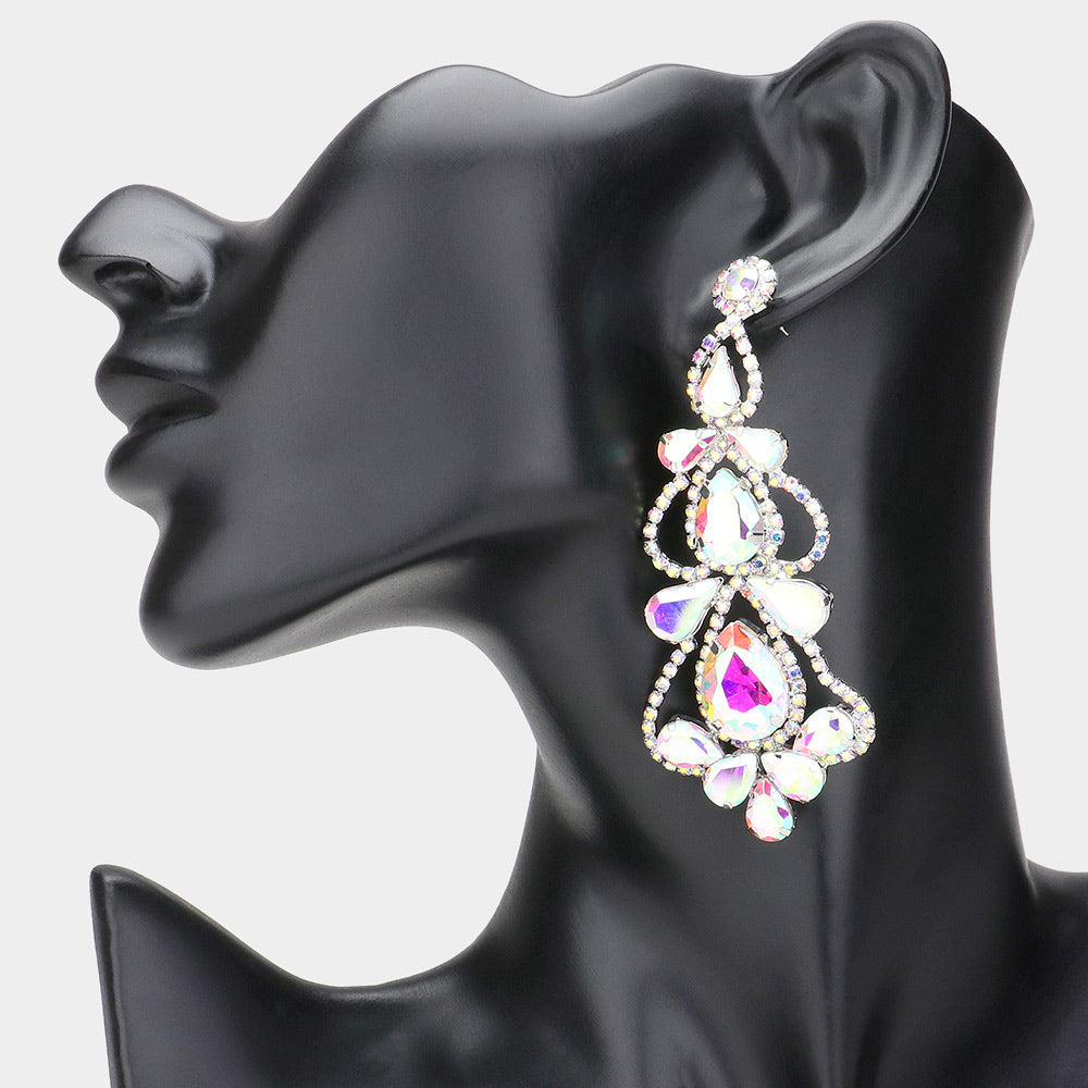 AB Teardrop Cluster Chandelier Pageant Earrings | AB Evening Earrings