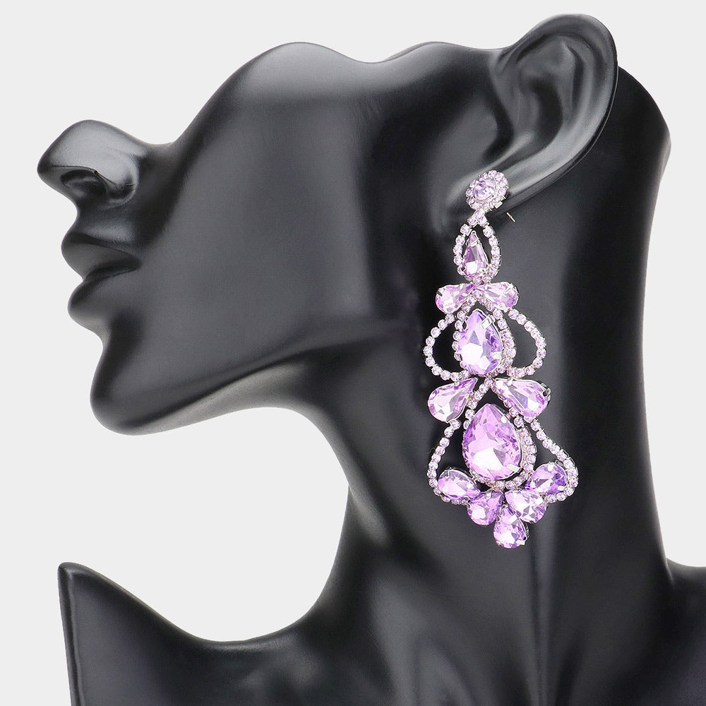 Lavender Teardrop Cluster Chandelier Pageant Earrings  | Lavender Evening Earrings