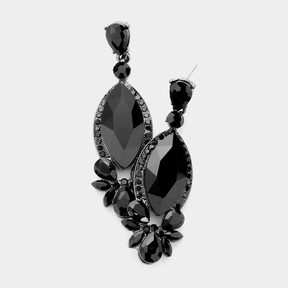 Black Marquise Stone Pageant Earrings | Prom Earrings