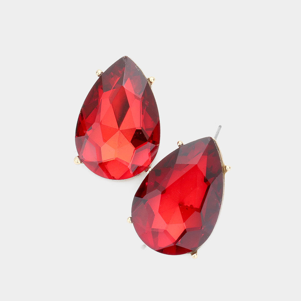 Red Crystal Teardrop Stud Earrings | Pageant Earrings | Interview Earrings 