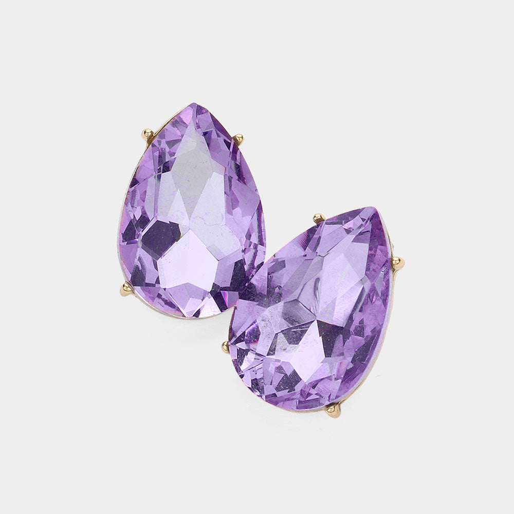 Violet Crystal Teardrop Stud Earrings | Pageant Earrings | Interview Earrings