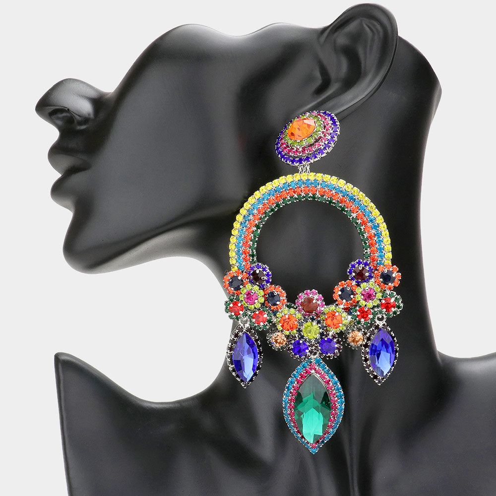 Large Long Elegant Multi-Color Chandelier Pageant Prom Earrings | 577540