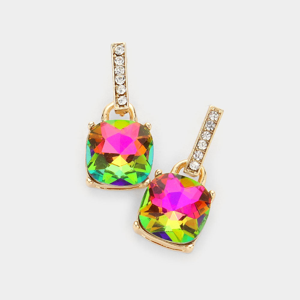 Multi-Color Cushion Square Dangle Pageant Earrings | Interview Earrings