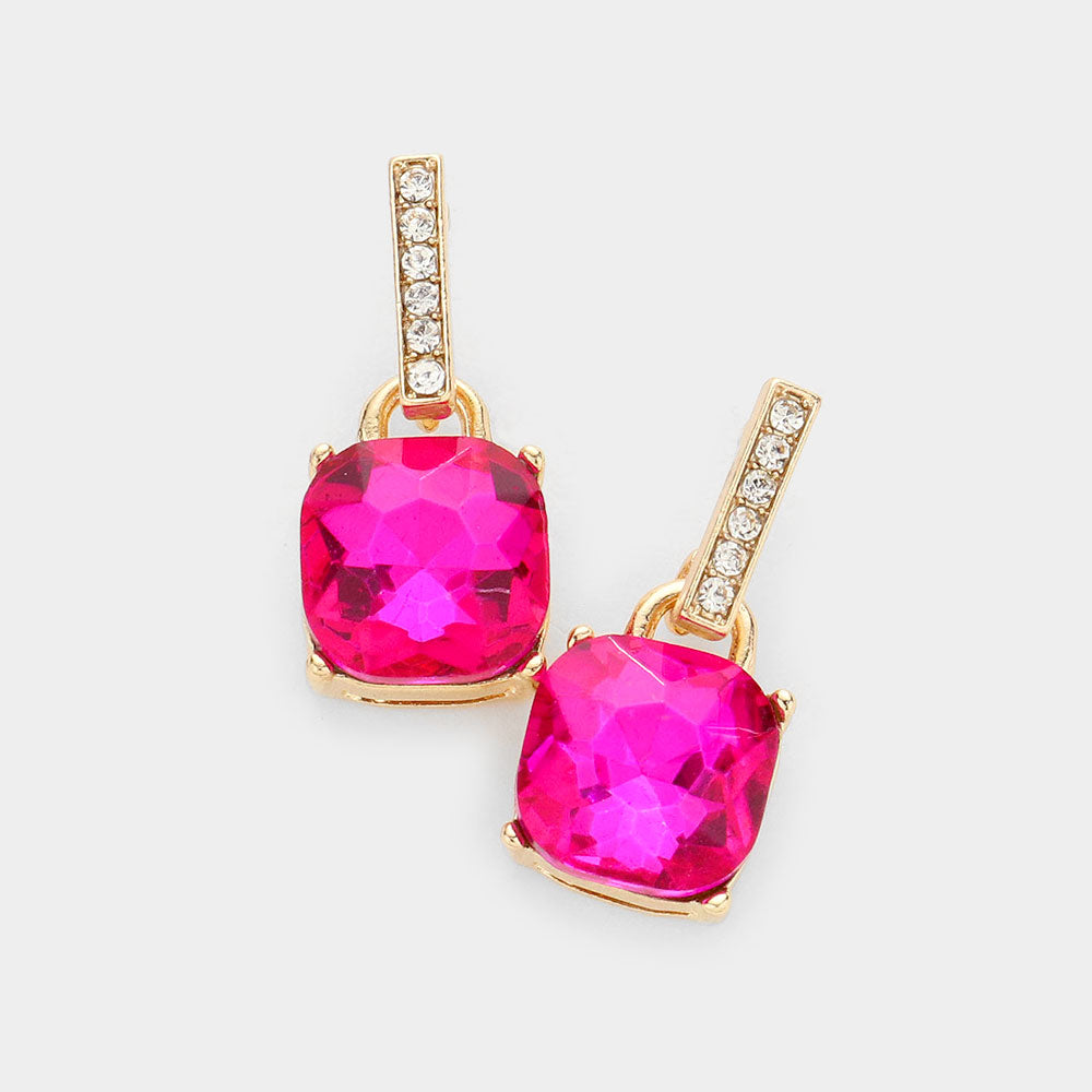 Fuchsia Cushion Square Dangle Pageant Earrings | Interview Earrings