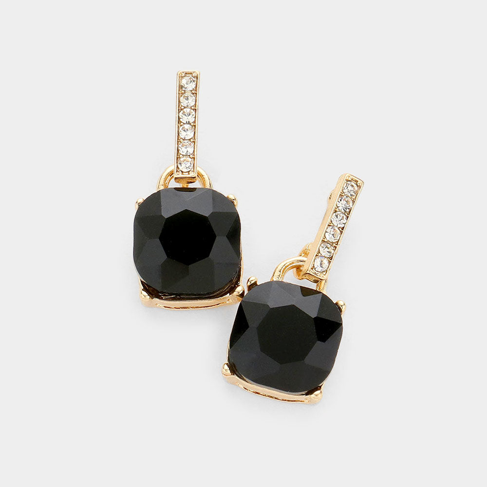 Jet Black Cushion Square Dangle Pageant Earrings | Interview Earrings