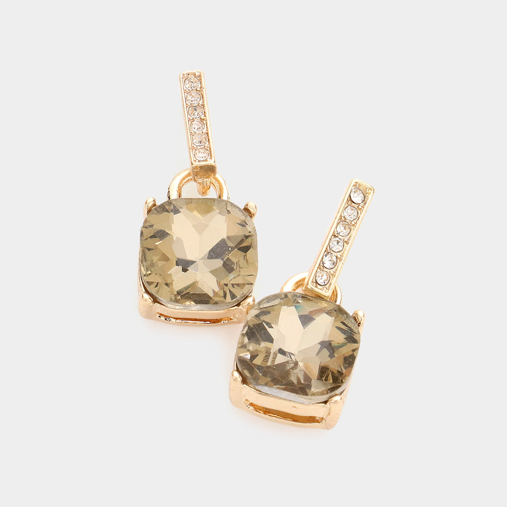 Light Topaz Cushion Square Dangle Pageant Earrings | Interview Earrings