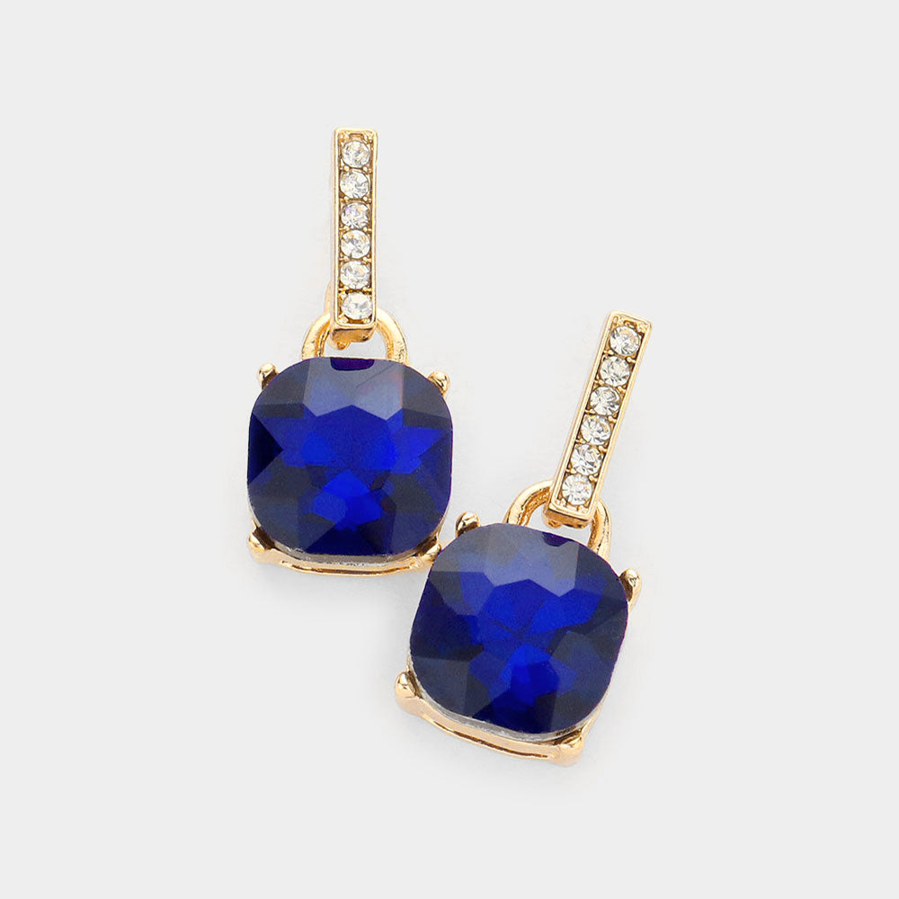 Sapphire Cushion Square Dangle Pageant Earrings | Interview Earrings