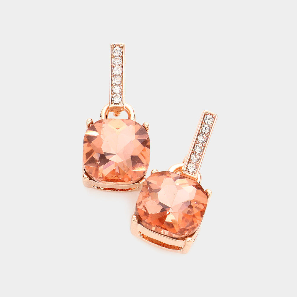 Peach Cushion Square Dangle Pageant Earrings | Interview Earrings