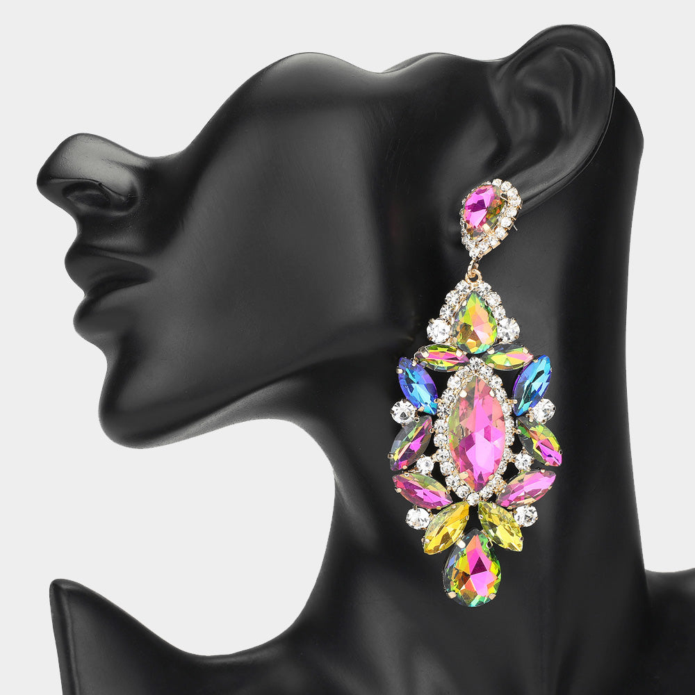 Multi Color Pastel Marquise Stone Chandelier Pageant Earrings | Prom Earrings 