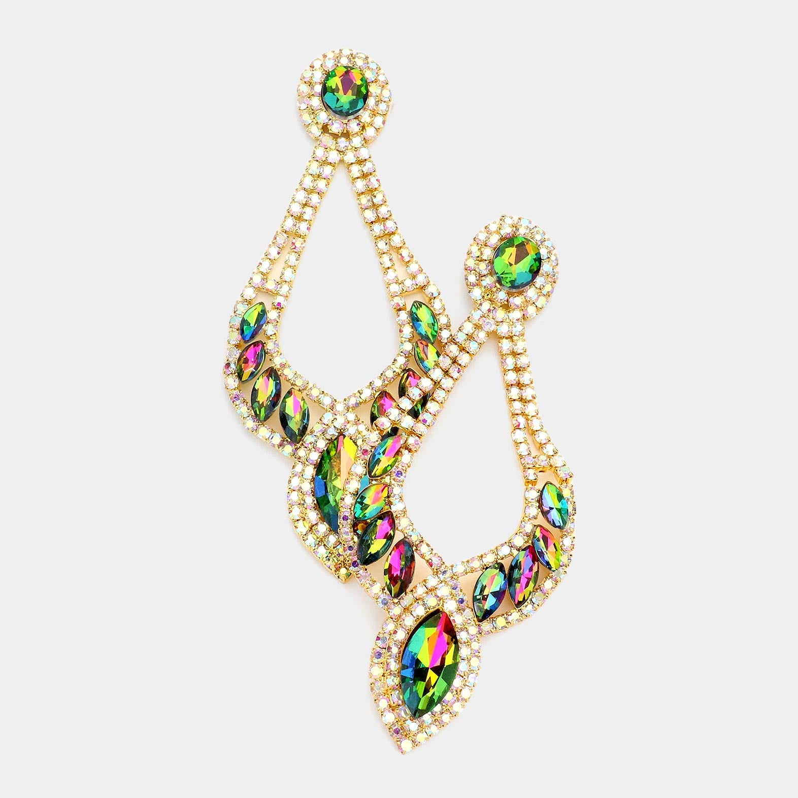 Lightweight Long Multi-Color Crystal Chandelier Pageant Earrings