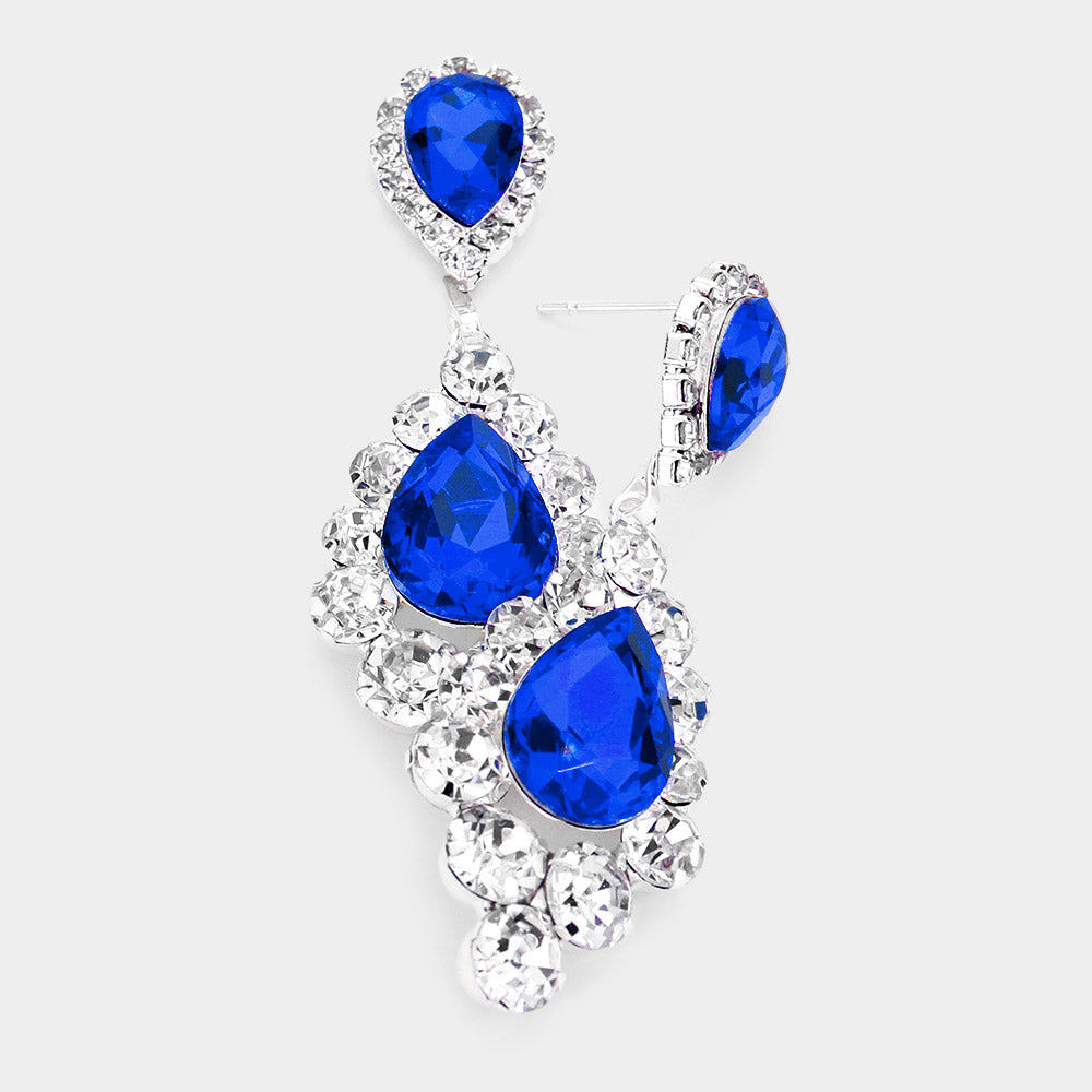 Sapphire Double Teardrop Dangle Pageant Earrings | Pageant Interview Earrings