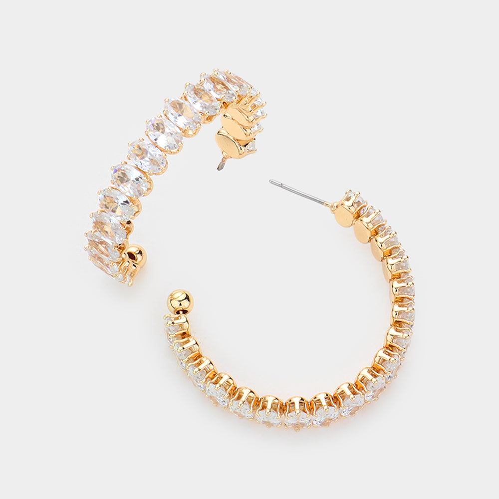 Clear Marquise Stone Half Hoop Pageant Earrings on Gold| Interview Earrings