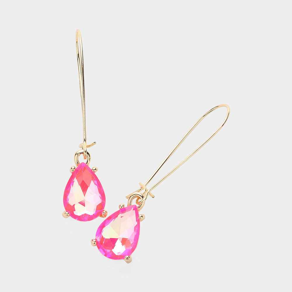 Elegant Fuchsia AB Teardrop Dangle Pageant Earrings | Formal Earrings