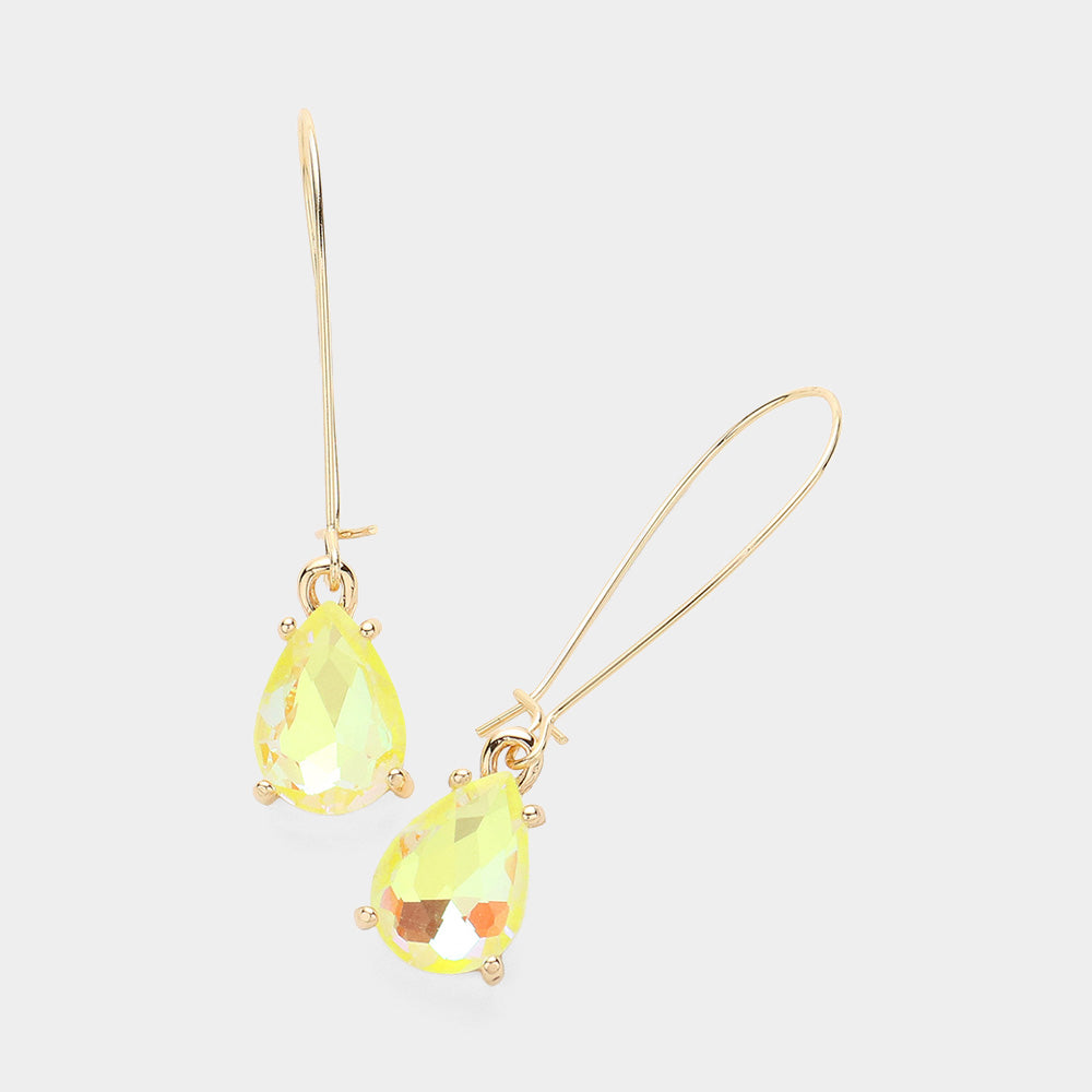 Elegant Yellow AB Teardrop Dangle Pageant Earrings | Formal Earrings