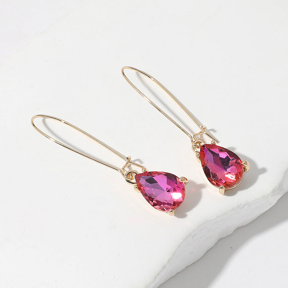 Elegant Fuchsia AB Teardrop Dangle Pageant Earrings | Formal Earrings