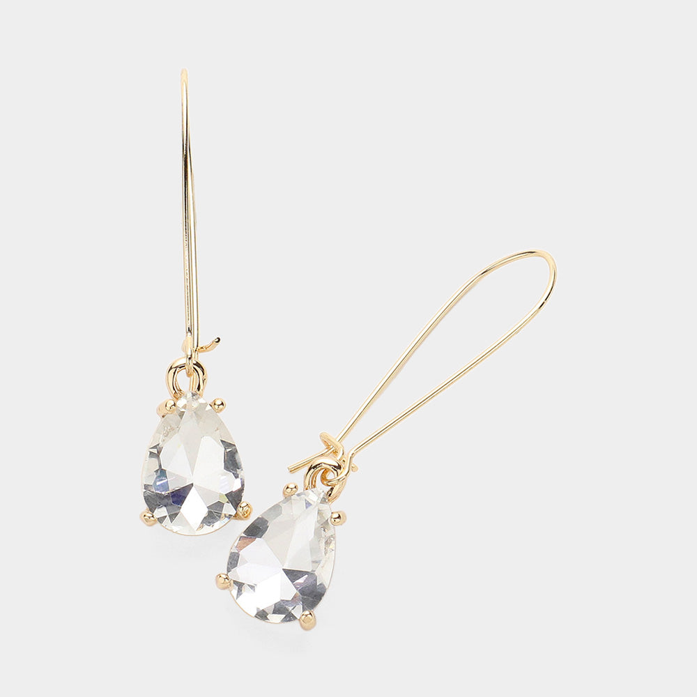 Elegant Clear Teardrop Dangle Pageant Earrings on Gold | Formal Earrings