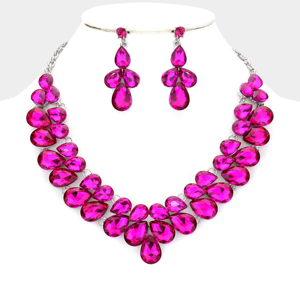 Gold Fuchsia Pink Simple Floral Design Necklace Set ( NBQ31 ) –  Ohmyjewelry.com