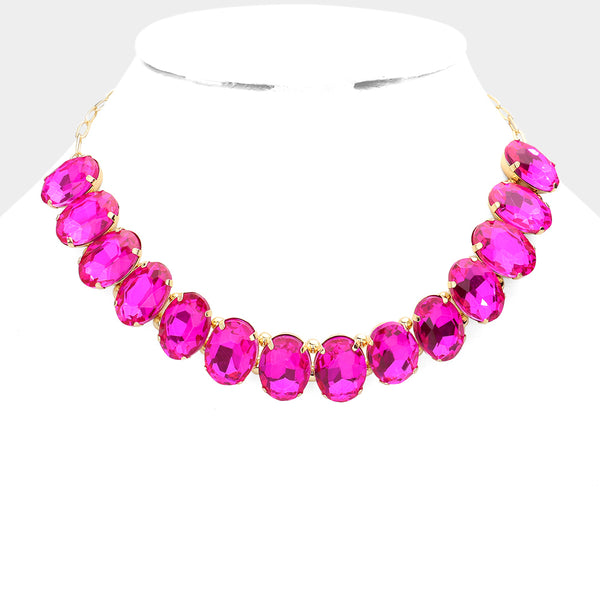 LONG FUCHSIA PINK CLEAR STONES NECKLACE MATCHING EARRINGS ( 2048 ) | eBay