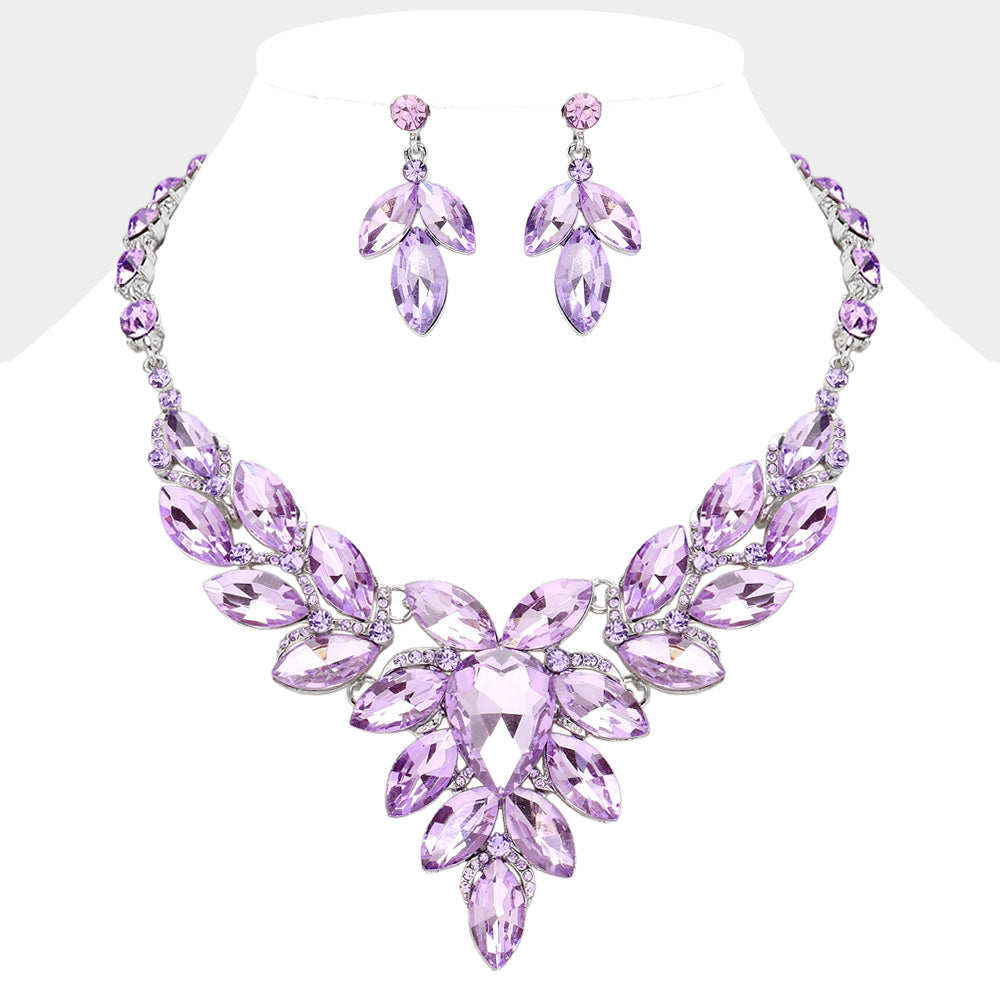 Violet Teardrop Center and Marquise Stone Prom Necklace Set | Special Occasion Necklace Set