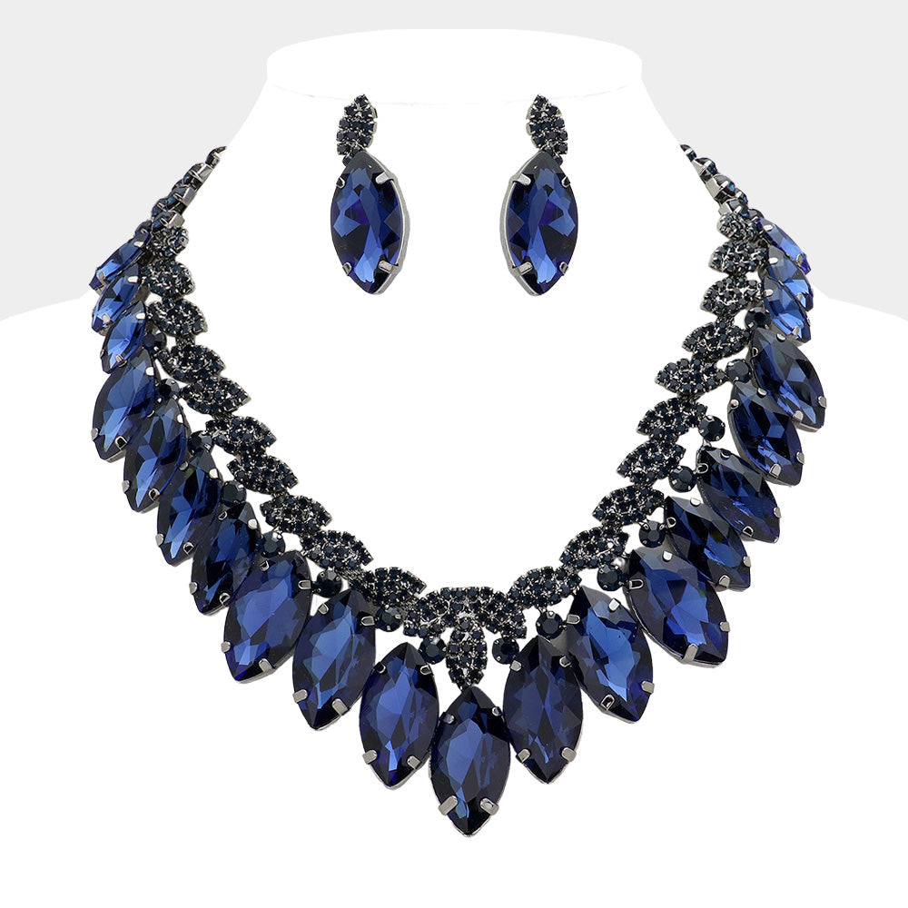 Navy Crystal Marquise Stone Statement Necklace