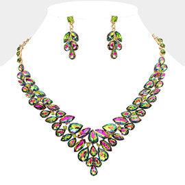 Multi-Color Teardrop Cluster Evening Necklace | Costume Jewelry