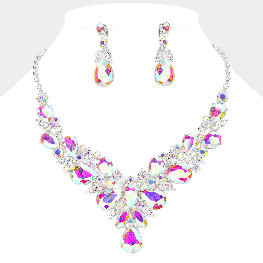 Leaf Cluster AB&nbsp;Multi Stone Pageant Necklace&nbsp; | Evening Necklace