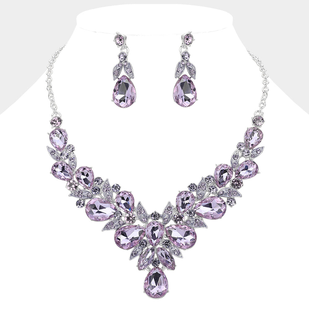 Leaf Cluster Amethyst Multi Stone Pageant Necklace   | Evening Necklace