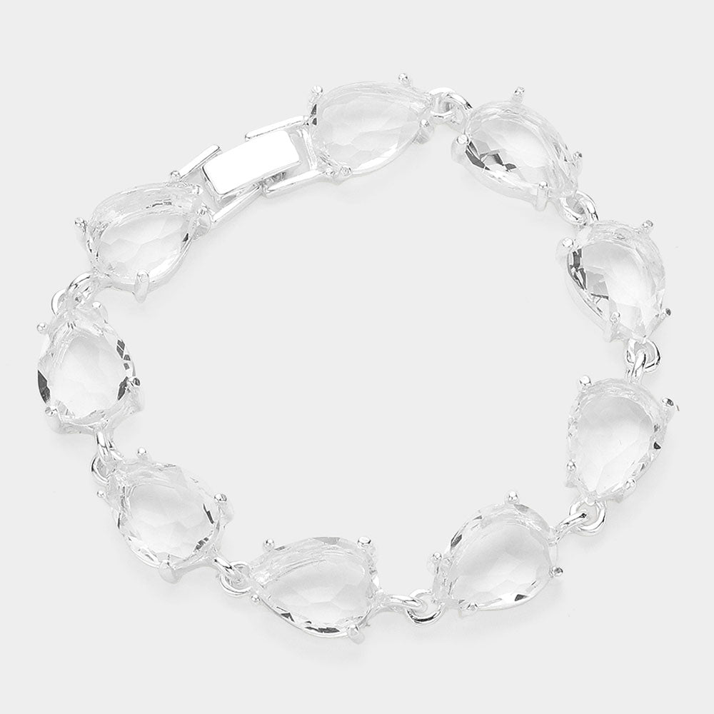 Clear Teardrop cluster Link Pageant Bracelet  | Homecoming Bracelet | Homecoming Jewelry