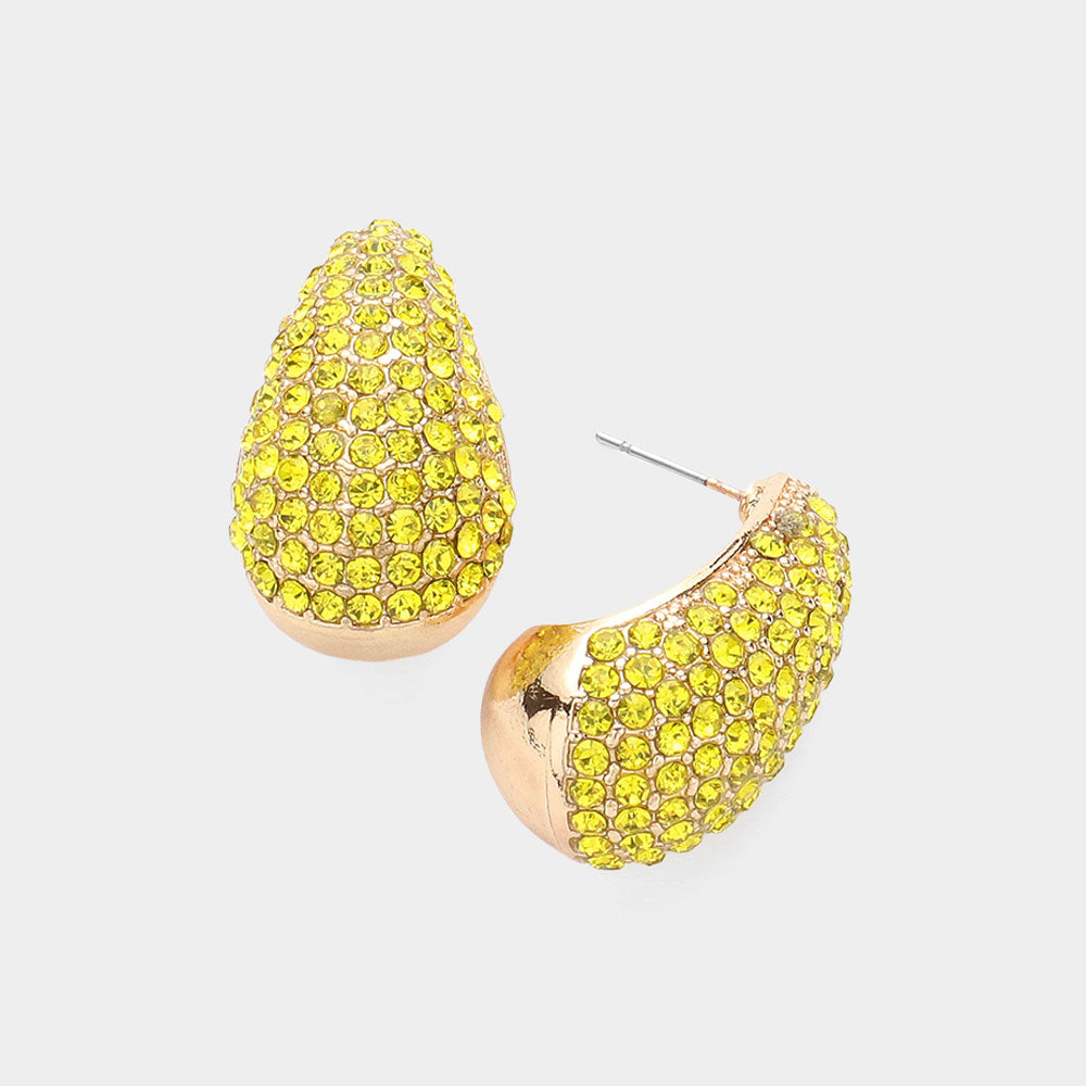 Yellow Rhinestone Teardrop Pageant Earrings | Interview Earrings