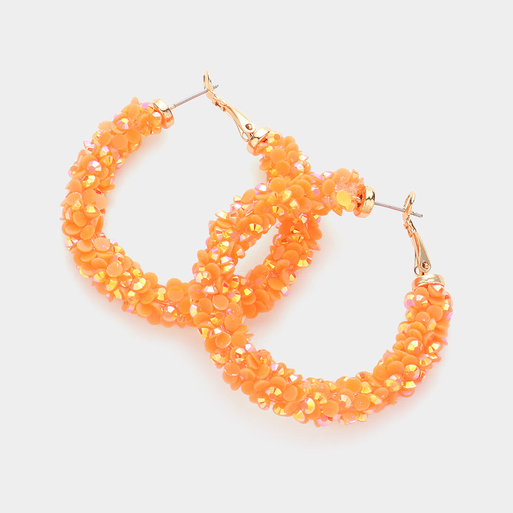 Orange Beaded Fun Fashion Hoop Earrings | 1.8"