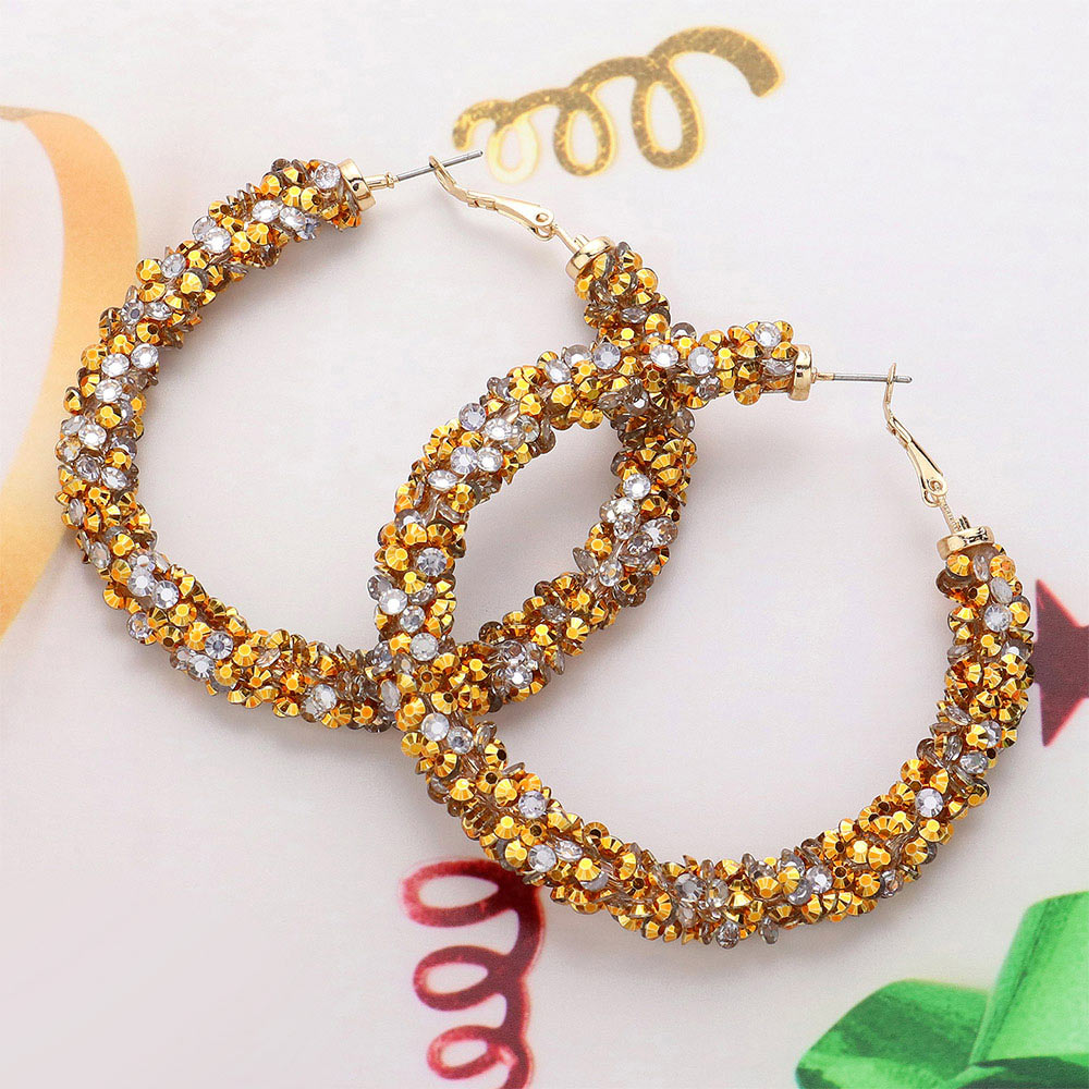 Gold Beaded Fun Fashion Hoop Earrings | 2.5"