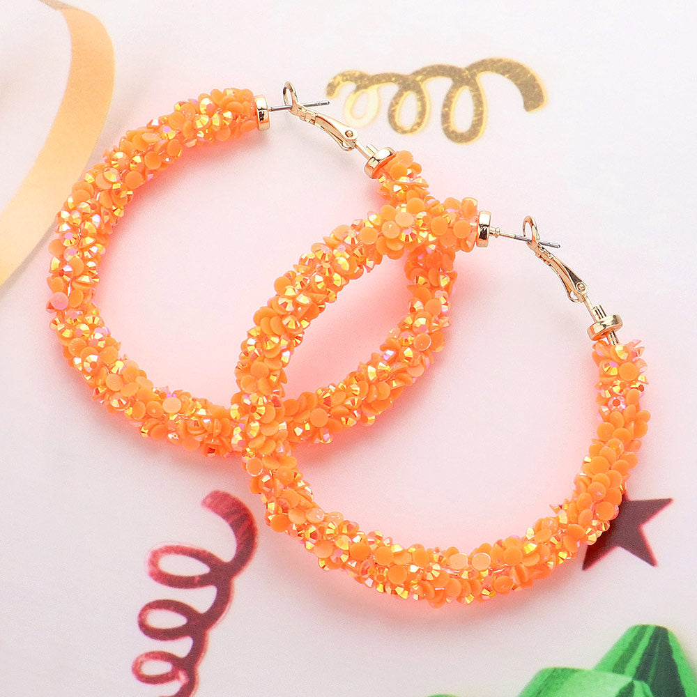 Orange Beaded Fun Fashion Hoop Earrings | 2.5"