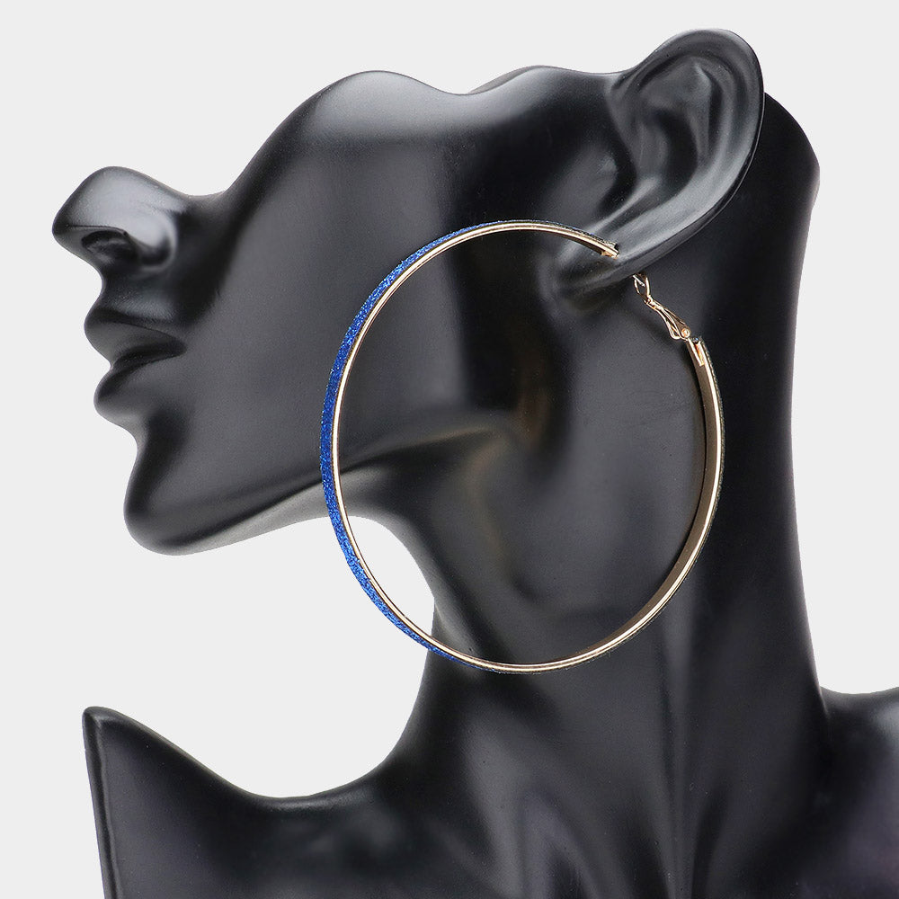 Oversized Blue Glittered Hoop Fun Fashion Earrings | 3.1" | Hoop Earrings