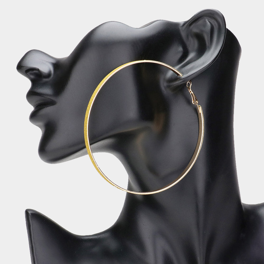 Oversized Gold Glittered Hoop Fun Fashion Earrings | 3.1" | Hoop Earrings